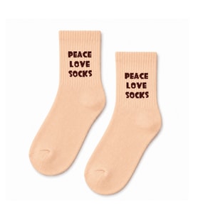 Peace Love Socks Yazılı Şeftali Renkli Yarım Konç Kısa Çorap