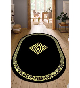 Dijital Baskılı Kaymaz Taban Yıkanabilir Oval Salon Halısı Mutfak Halısı Yolluk NDO-SD-617 (Gold)