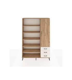 Arges Dolap 9 Raflı 3 Çekmeceli Tek Kapaklı  132x30x195 Çam-Çam/Aytaşı