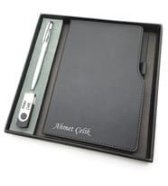 Signator® Codex  N238 Kişiye Özel Defterli Set - Scrikss İsme Özel Gümüş Kalem + İsme Özel Siyah Defter + İsme Özel 32 GB Usb Bellek  İsme Özel Kutusunda Hediyelik Set (Karışık)