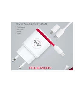 Powerway X-607 Type c-Micro-Lightning 3 in 1 2.1 amper şarj aleti