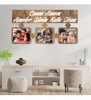 Anneler Gününe Özel Canım Annem Yazılı 3 Fotoğraflı Ahşap Tablo