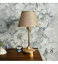 Royal Gold Metal Ayaklı Abajur Kumbeji Altın Şeritli Kumaş Başlık Yatak Odası Abajur Salon Masa Lambası (Kum-Altın)