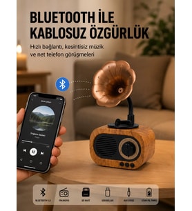 Northcity Mini Nostaljik Bluetooth Hoparlör FM Radyo 8 Saat Batarya Yeni Nesil