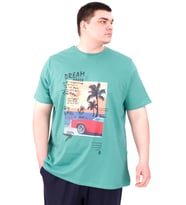 Mode XL Büyük Beden Erkek Baskılı T-Shirt Palm Dream U25026 Çağla