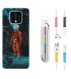 Tecno Camon 16 18P Pova 3 Pova Neo Kılıf Kablo Koruma Spiral Silikon Astronot Smoke 1769