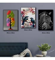 zebra dalda 2 kuş renkli çiçek tablosu 3 adet 35cmx50cm kumaş baskılı canvas tablo