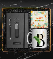 Doğum Gününe Özel Kişiye Özel Defter & Metal Kalem & Anahtarlık & Kişiye Özel Harf Kupa Hediye Seti