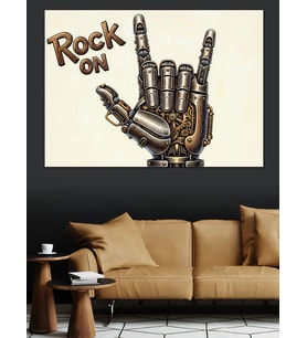 Rock On El Hareketi İllüstrasyon Dekoratif Kanvas - Mdf Ahşap Tablo