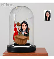 Avukatlar Gününe Özel Kadın Avukat Tasarım Işıklı Karikatür Avukat Fanus Biblo, Avukatlar Günü Hediyesi
