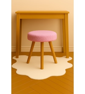 Yuvarlak Puf Ahşap Retro Ayak Dekoratif Peluş Tabure