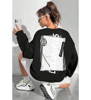 Unisex Los Angles Baskılı Bisiklet Yaka Sweatshirt (Siyah)