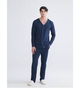 LC WAIKIKI Mavi Standart Kalıp Erkek Düğmeli Pijama Takımı