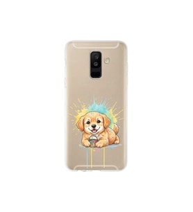 Samsung Galaxy A6 Plus (2018) ile Uyumlu Splash Köpek Tasarımlı Şeffaf Silikon Kılıf