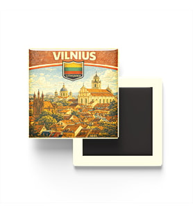 Retro Litvanya Vilnius Şehri Temalı Vintage Buzdolap Magneti – 9x9 cm