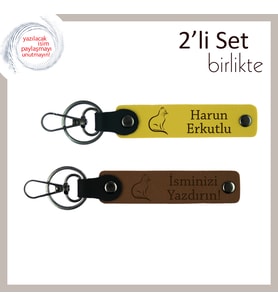 Mırlayan Ofis Kombinleri İçin, Tatlı Desen, İsme Yazılabilir Anahtarlık, Sarı-Açık Kahve