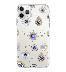 PrintiFy Apple  iPhone 11 Pro ile Uyumlu 1mm Slim Fit Nazar Boncuğu 5 Baskılı Şeffaf  Kılıf