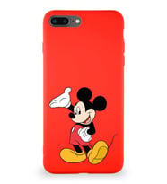 Apple iPhone 7 Plus Soft Premier Kapak Mickey Mouse-C Tasarımlı Silikon Kılıf - Kırmızı (Şeffaf)