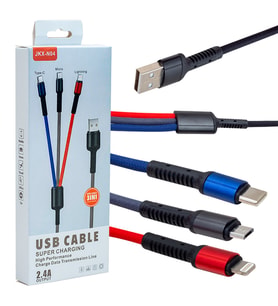 POWERMASTER JKX-44 USB TO MICRO USB TYPE-C LIGHTNING 3'LÜ 2.4 AMPER SARJ KABLOSU