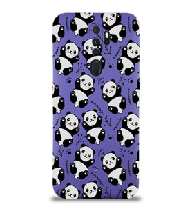 Oppo A5 2020 Uyumlu Lansman Kılıf Panda Tasarımlı İçi Kadife Kapak-Mor (Şeffaf)