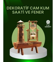 Kum Saati + Deniz Feneri Modeli – Ahşap Gövdeli Masa Üstü Dekor