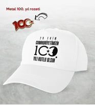 BK Gift 100. Yıl Hatırası Beyaz Şapka ve Gold Metal Rozet Hediye Seti-3, 29 Ekim Hediyesi, Cumhuriyet Bayramı, 100.Yıl Hediyesi