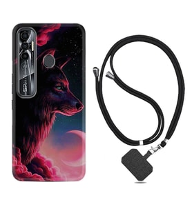 Tecno Spark 6 6 Go 8C 8 Pro 7 7 Pro Kılıf Boyun Askılı Silikon Wolf and Moon 1380