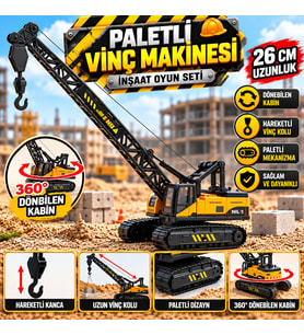 Paletli Oyuncak Vinç 26 cm Kancalı Uzun Bomlu İnşaat ve İş Makinesi Modeli