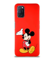 Oppo A52 Soft Premier Kapak Mickey Mouse-C Tasarımlı Silikon Kılıf - Kırmızı (Şeffaf)