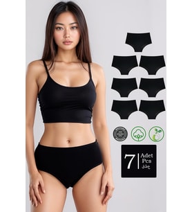 Yüksek Bel Pamuklu 7'Li Paket Bato Külot Siyah