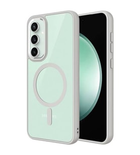 Coverzone Samsung Galaxy S23 FE ile uyumlu K?l?f Wireless ?arj �zellikli Metal buton Z-Krom MagSafe ile uyumlu ?effaf Transparan Double Color Silikon Kapak Gri