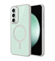 Coverzone Samsung Galaxy S23 FE ile uyumlu K?l?f Wireless ?arj �zellikli Metal buton Z-Krom MagSafe ile uyumlu ?effaf Transparan Double Color Silikon Kapak Gri