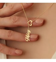 Kişiye Özel 925 Ayar Gümüş İç İçe Tasarım Kalp İsim Kolye (Gold)