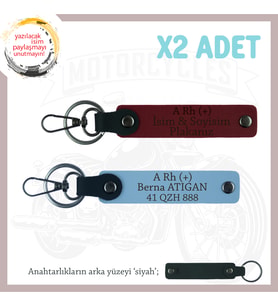 Motor Severlere Özel, İsim Plaka ve A + Kan Grubu Yazılı Kişiye Özel x2 Anahtarlık, Mavi-Bordo-Syh