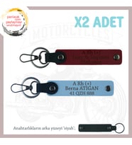 Motor Severlere Özel, İsim Plaka ve A + Kan Grubu Yazılı Kişiye Özel x2 Anahtarlık, Mavi-Bordo-Syh
