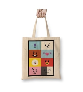 Bts Bt21 Beyaz Bez Çanta Uzun Saplı Alışveriş Çantası Plaj Çantası