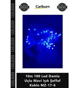 Özel Üretim Dekoratif Yılbaşı Aydınlatma 10m 100 Led Damla Uçlu Mavi Işık Şeffaf Kablo MZ176