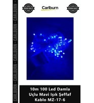 Özel Üretim Dekoratif Yılbaşı Aydınlatma 10m 100 Led Damla Uçlu Mavi Işık Şeffaf Kablo MZ176