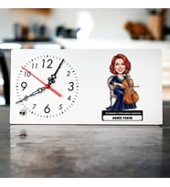 Viyolonsel Sanatçısı Müzisyen Kadın Karikatürlü Masa Saati