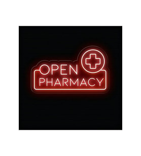 OPEN PHARMACY Yazılı ve Şekilli Neon Tabela