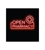 OPEN PHARMACY Yazılı ve Şekilli Neon Tabela
