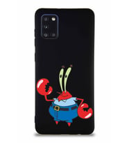 Samsung Galaxy A31 Soft Premier Kapak Bay Yengeç Tasarımlı Silikon Kılıf - Siyah (Şeffaf)