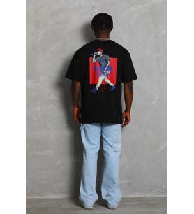 Erkek Baskılı Tişört Kısa Kol Bisiklet Yaka Oversize T-Shirt - - Siyah