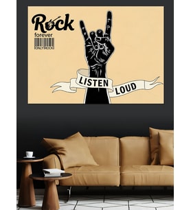 Rock Forewer El İşareti " Yüksek Sesle Dinle " Dekoratif Kanvas - Mdf Ahşap Tablo