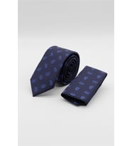 Lacivert-Mavi Desenli 6 Cm Kravat 1090255120