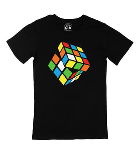 Rubik Küp Tasarımlı Siyah Tişört