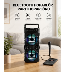 Led Işıklı Hoparlör Yüksek Ses Güçlü Bas Performansı Taşınabilir Şarjlı