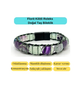 Sertifikalı Florit Kilit Kapama Roleks Doğal Taş Deri Bileklik