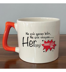 Ne Çok Gezen Bilir Ne Çok Okuyan Baskılı Turuncu Kulplu D Kupa