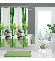 Banyo Perdesi Bamboo Desen Yerli Üretim Duş Perdesi Plastik C-Halka Hediye 180x200cm Banyo Perdeleri (Çok Renkli)